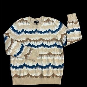 Bonobos Beige and Blue Patterned Crewneck Sweater